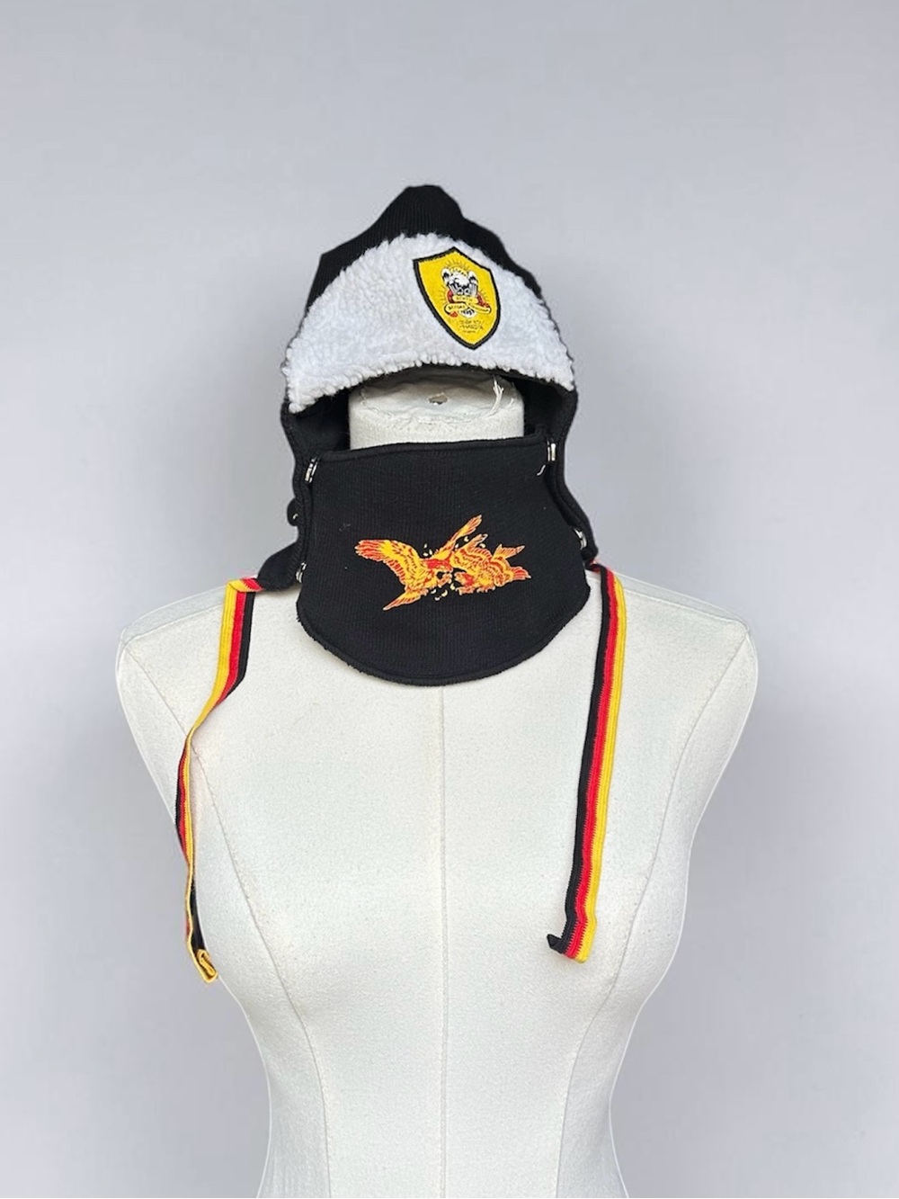 Ed Hardy Black Winter Hat with Yellow Patch and Orange Dragon Embroidery